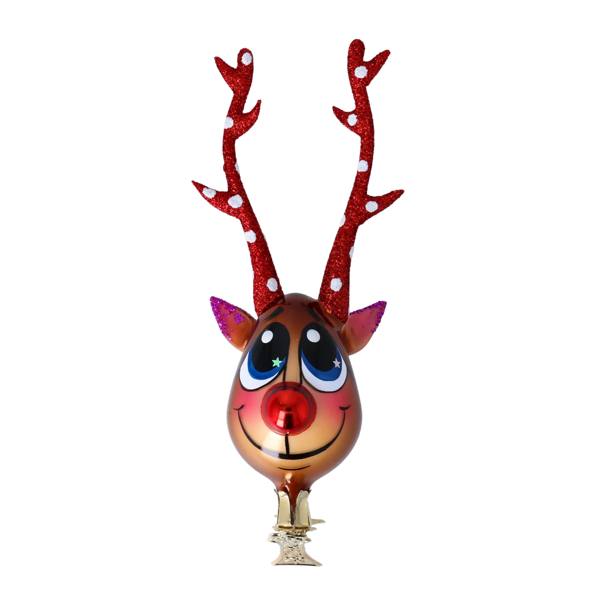 Rudy the Sparkling Reindeer Handmade Glass Christmas ornament free blowing 2022-453