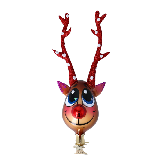 Rudy the Sparkling Reindeer Handmade Glass Christmas ornament free blowing 2022-453