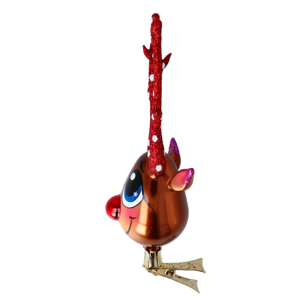 Scarlet Antlered Stargazer | Hand-Painted Glass Ornament | Blubom 2022-453