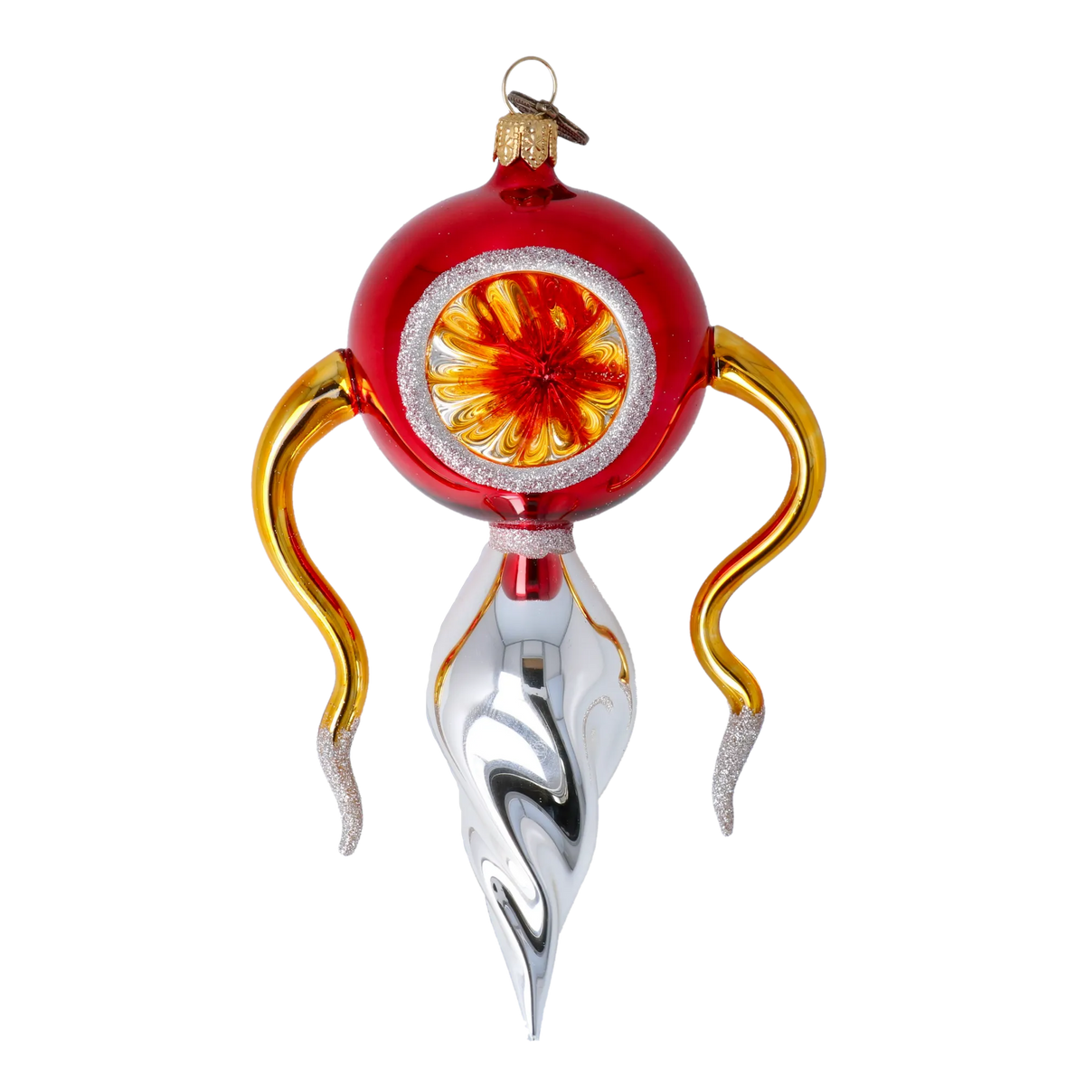 Crimson Solar Zenith | Hand-Painted Glass Ornament | Blubom 2022-456