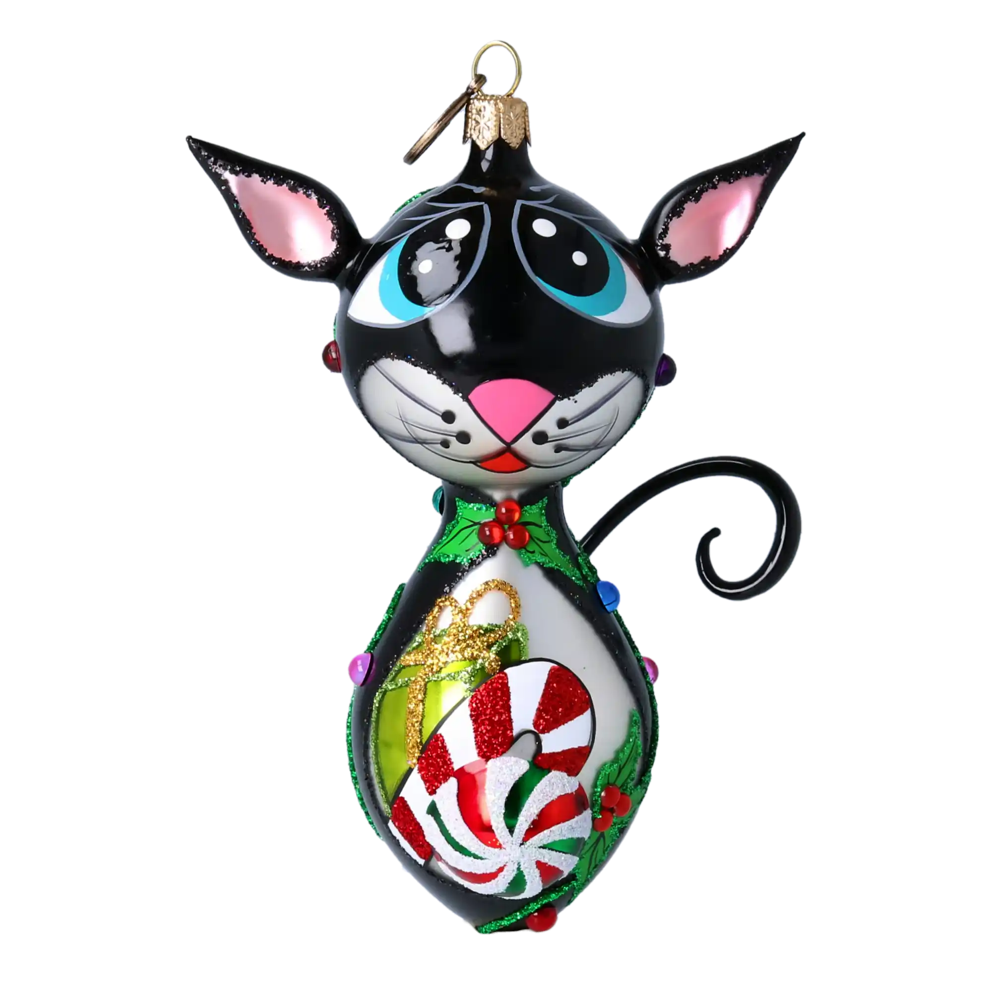 Kot Cukierek – Świąteczny Słodki Urok Kotek Z Cukierkami Szklana Ozdoba