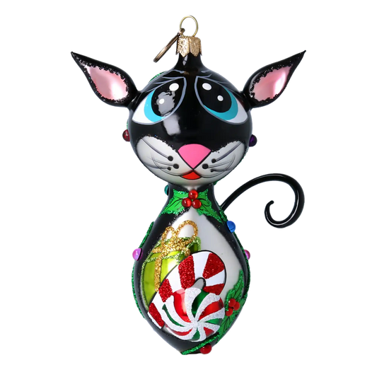 Kot Cukierek – Świąteczny Słodki Urok Kotek Z Cukierkami Szklana Ozdoba