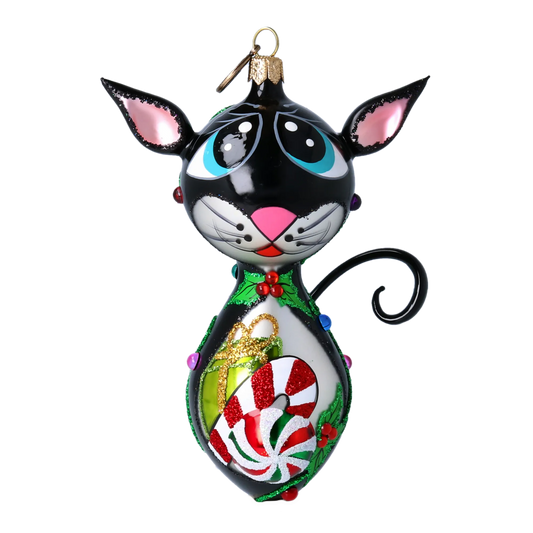 Candy Cat. Glass Christmas Ornament 2022-464