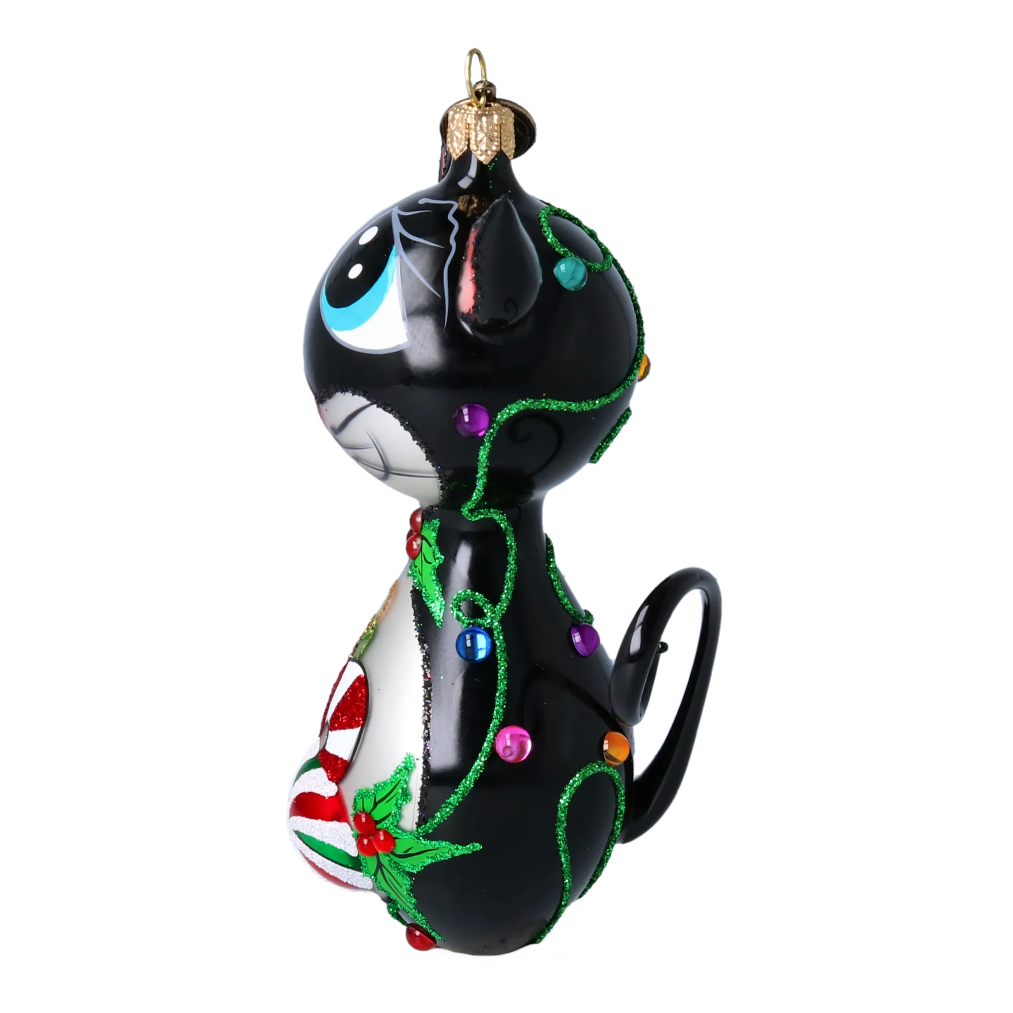 Candy Cat. Glass Christmas Ornament 2022-464