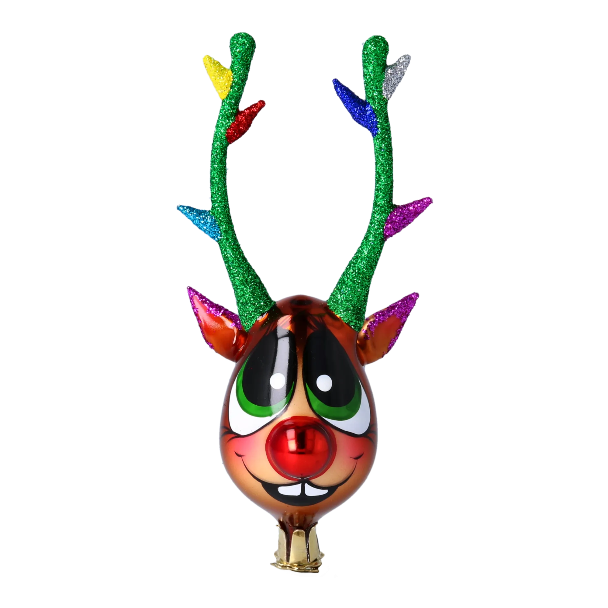 Color Pop Antlers – Reindeer Glass Clip Ornament Handmade Glass Christmas ornament free blowing 2022-465