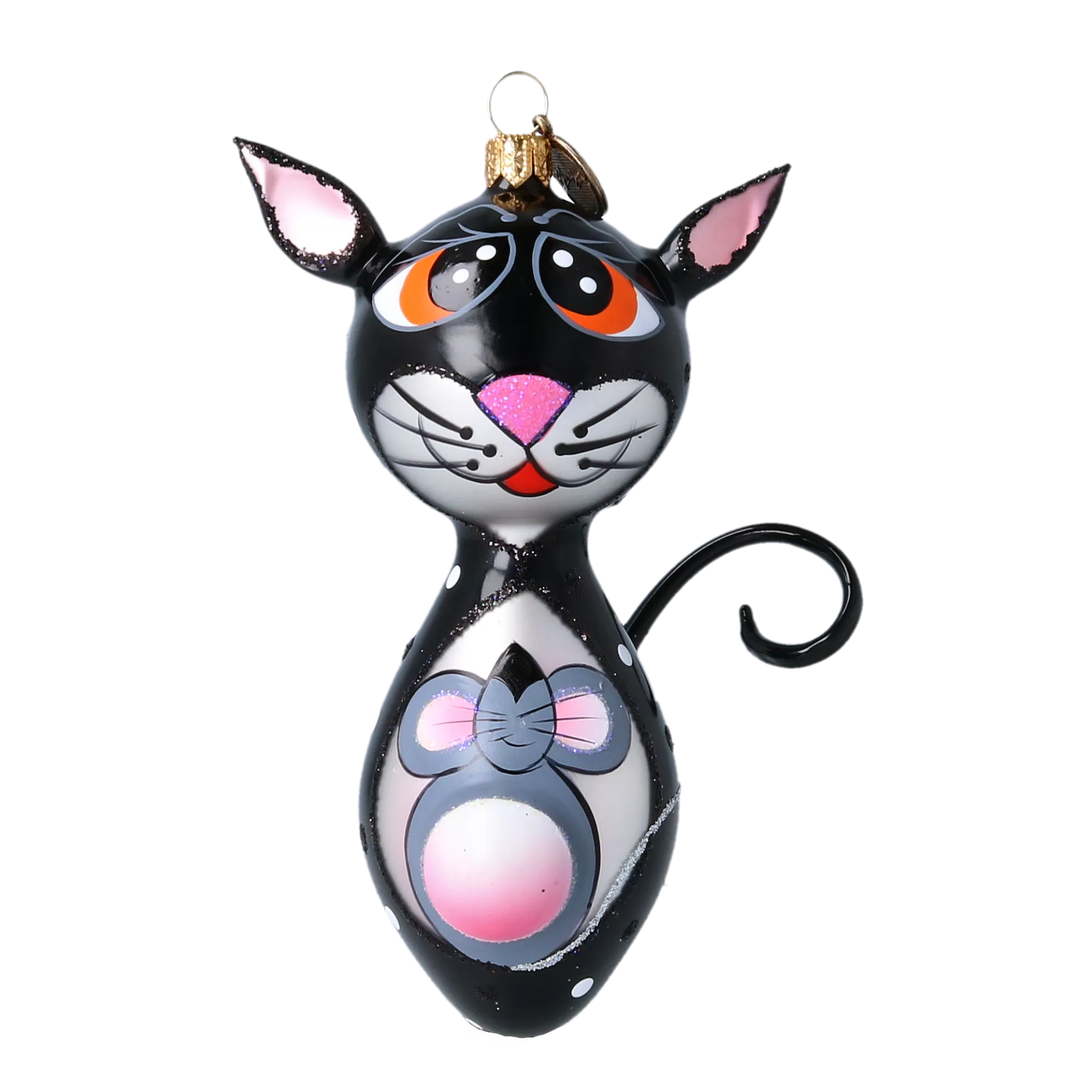 Orange-Eyed Whiskered Cat with Mouse