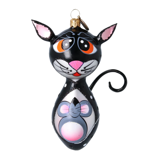 Midnight Cat and Mouse Premium christmas glass ornament 2022-471