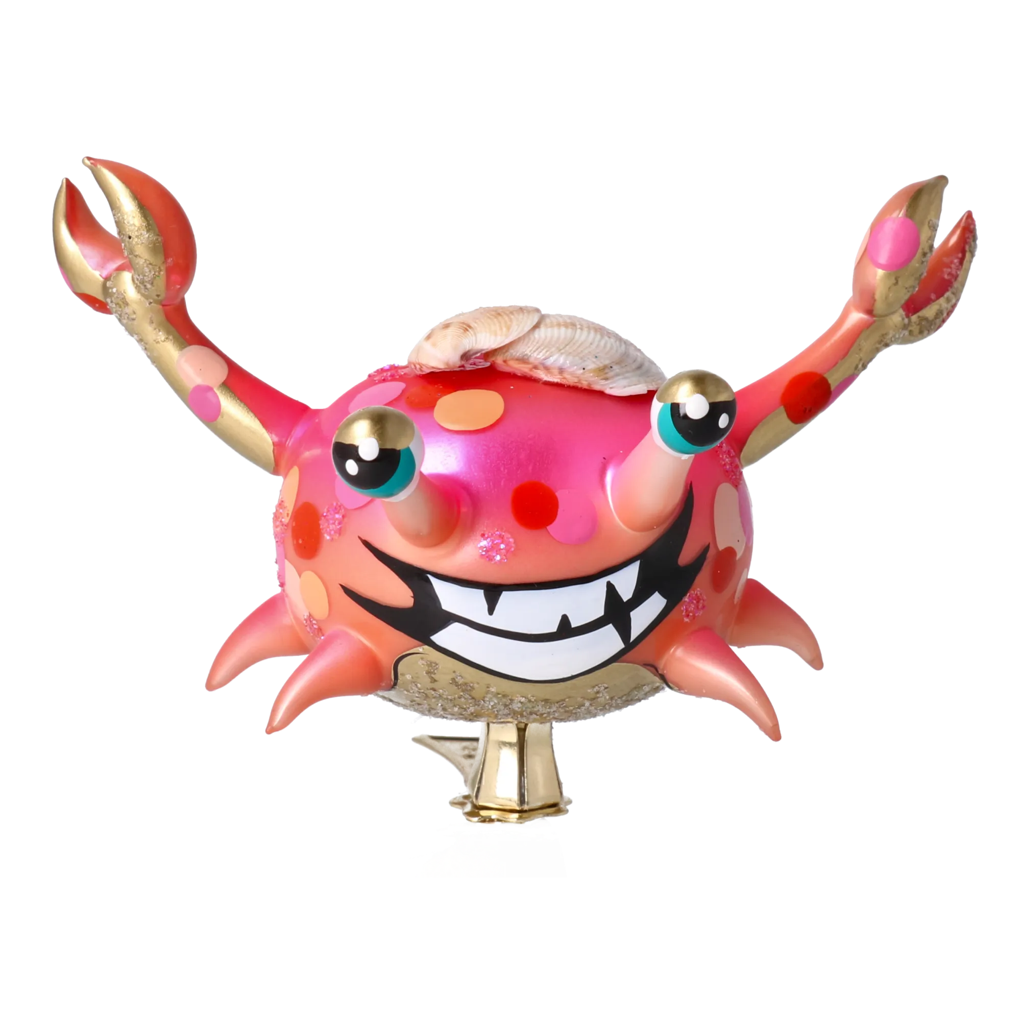 Happy Crab. Handmade Glass Christmas ornament. 2022-506