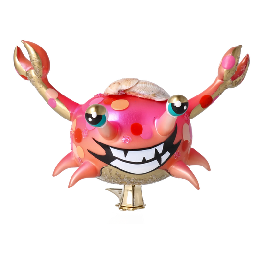Happy Crab. Handmade Glass Christmas ornament. 2022-506