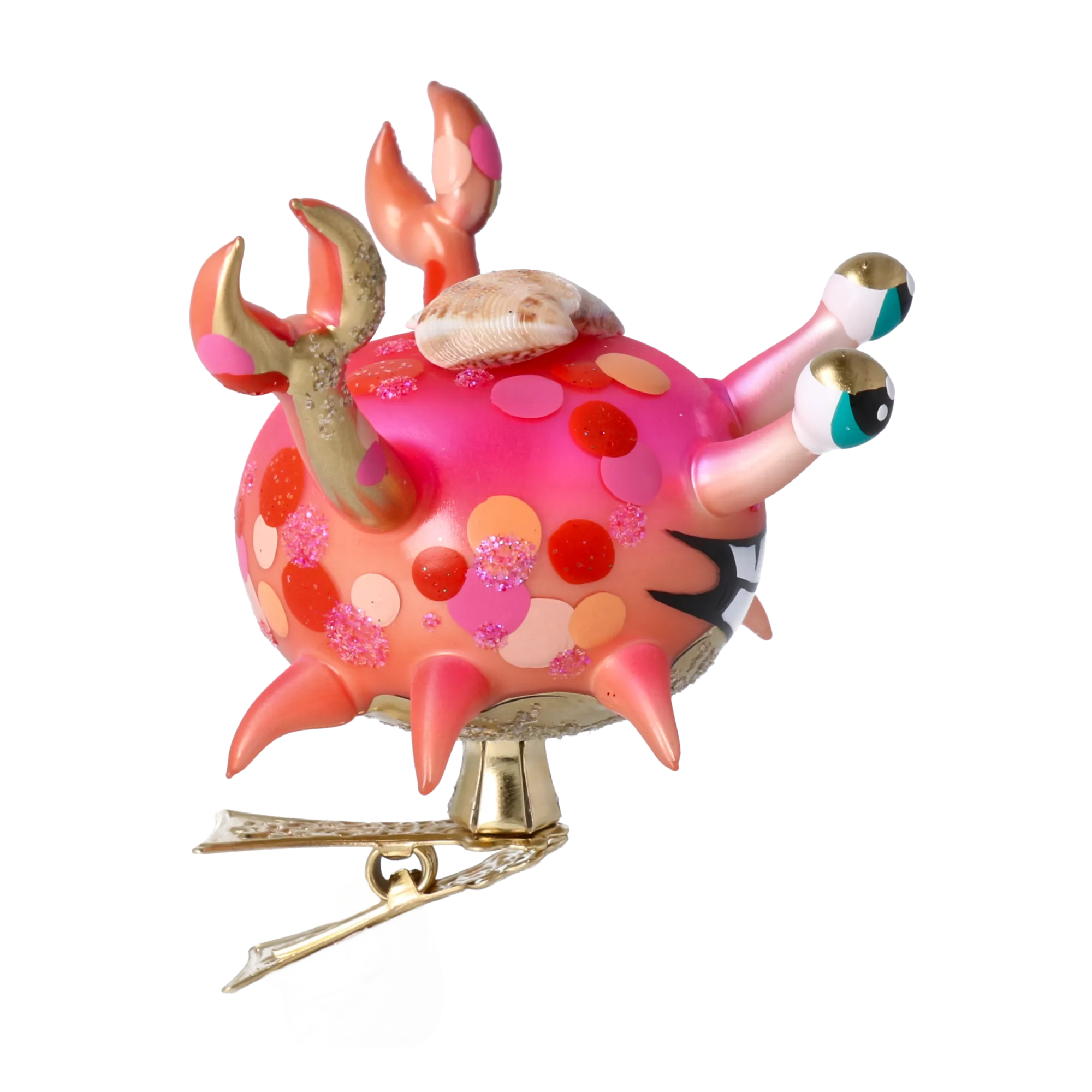Happy Crab. Handmade Glass Christmas ornament. 2022-506