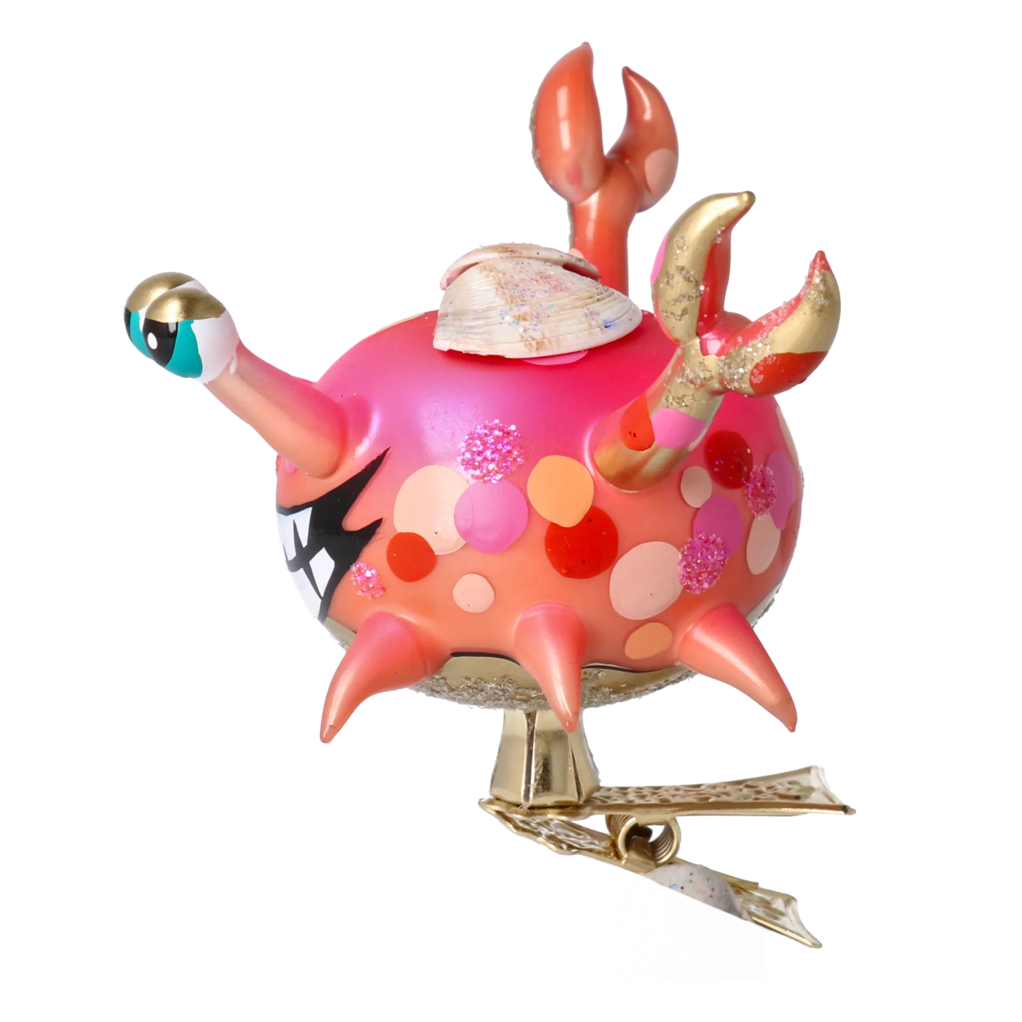 Happy Crab. Handmade Glass Christmas ornament. 2022-506