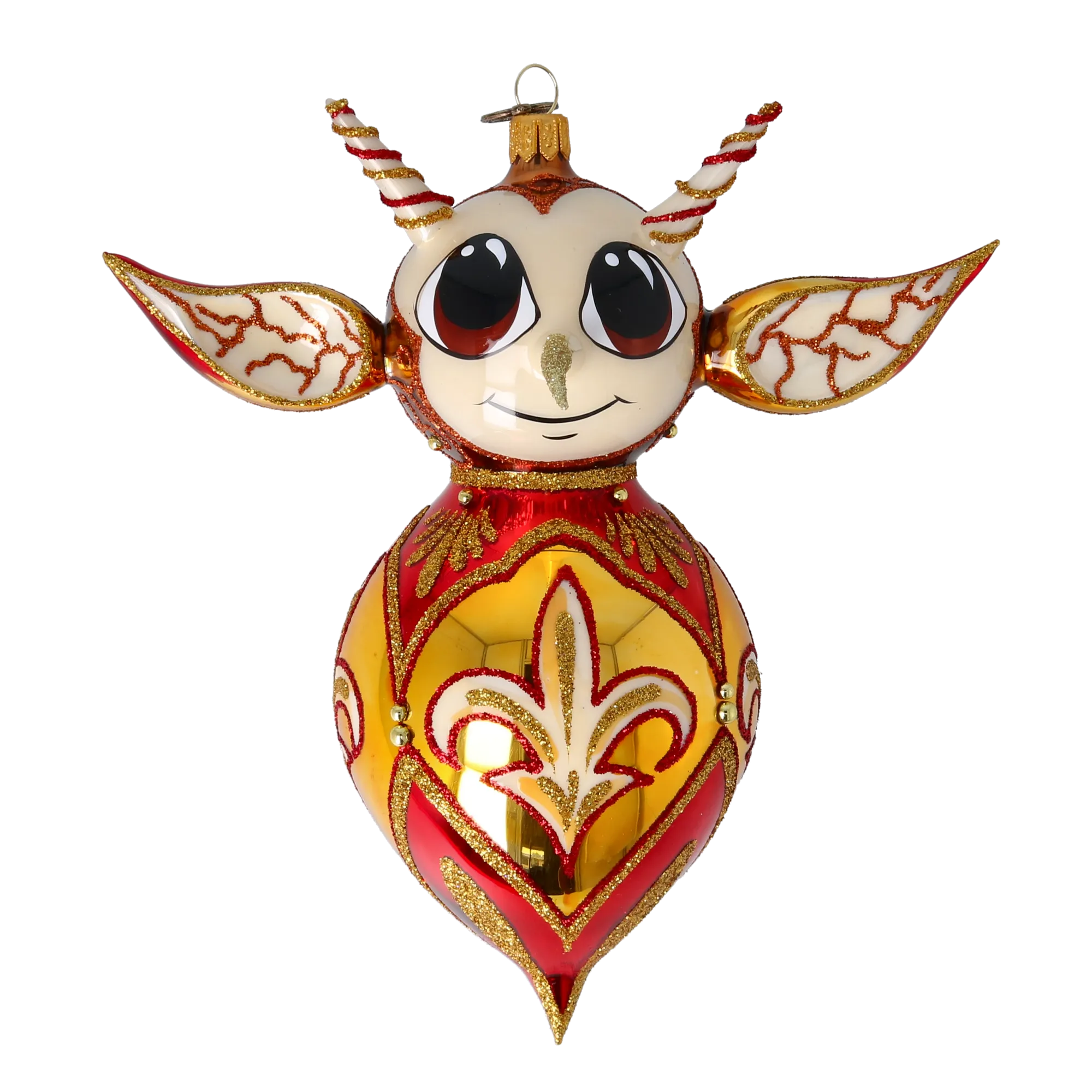 Red Fairy Tale Creature. Handmade Glass Christmas ornament. 2022-518