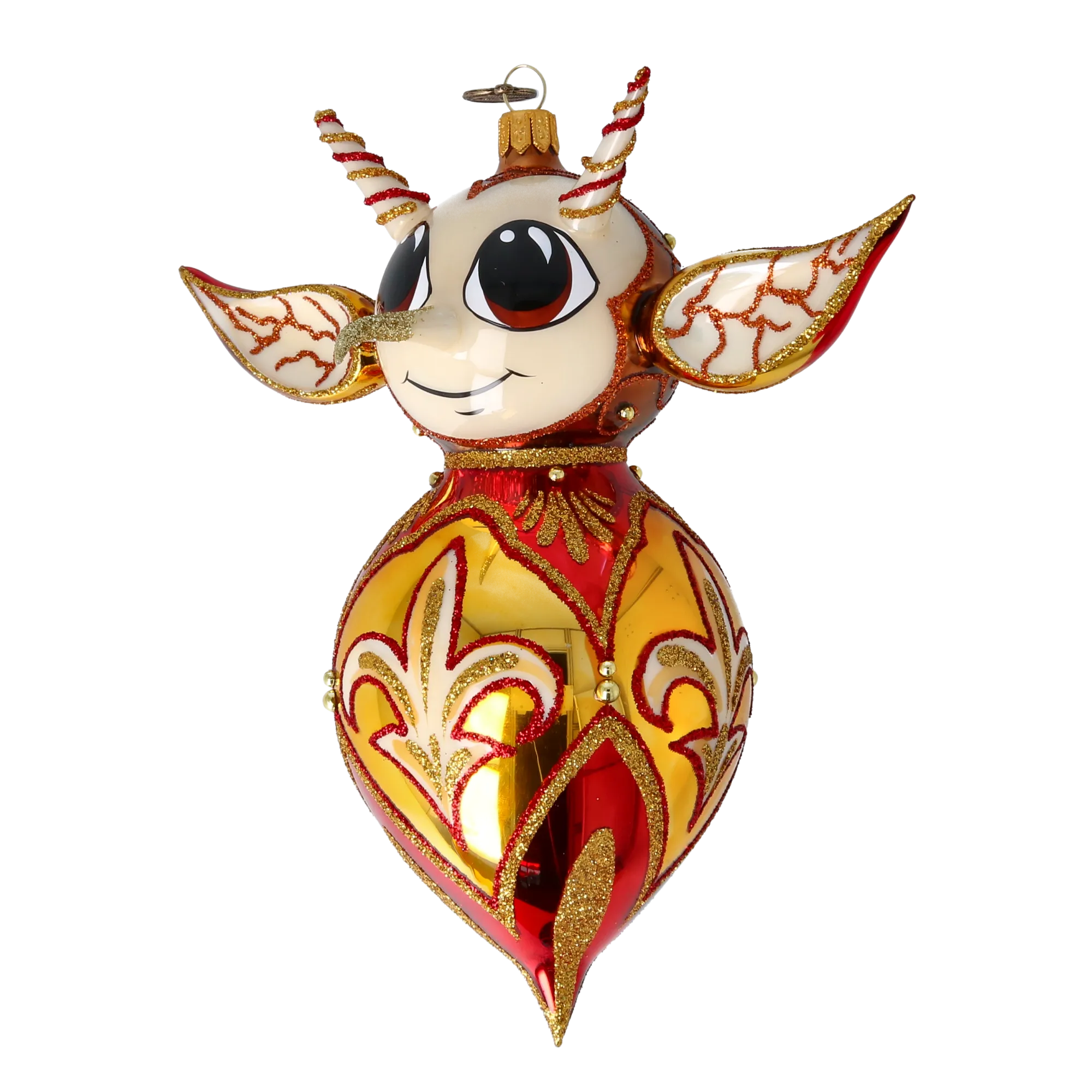 Red Fairy Tale Creature. Handmade Glass Christmas ornament. 2022-518