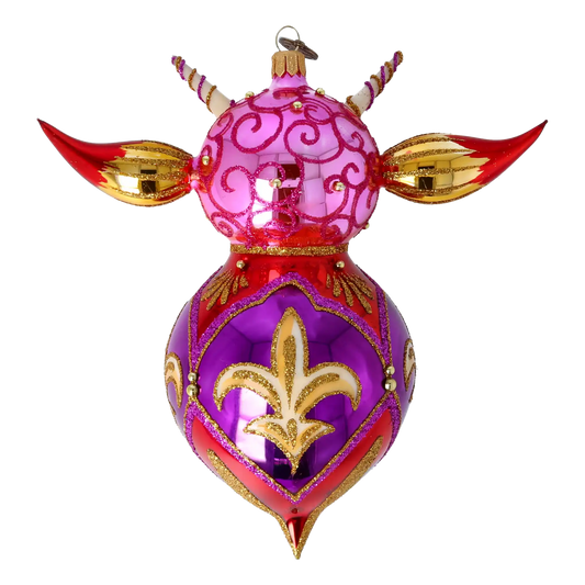 Pink Fantasy Devil. Handmade Glass Christmas ornament.
