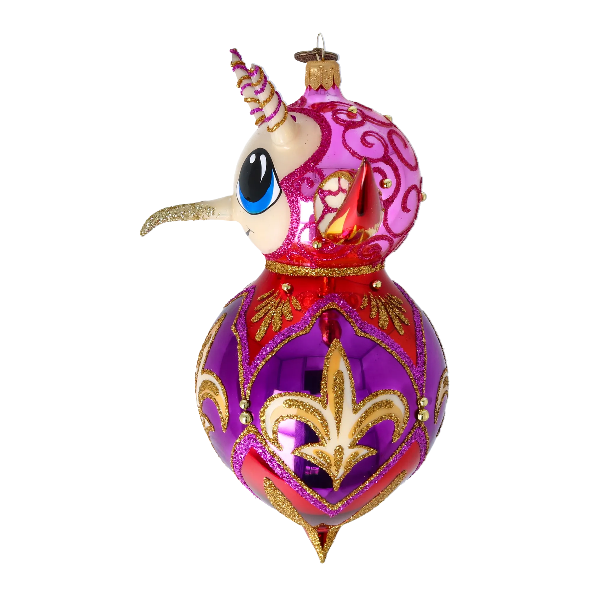 Pink Fantasy Devil. Handmade Glass Christmas ornament. 2022-520