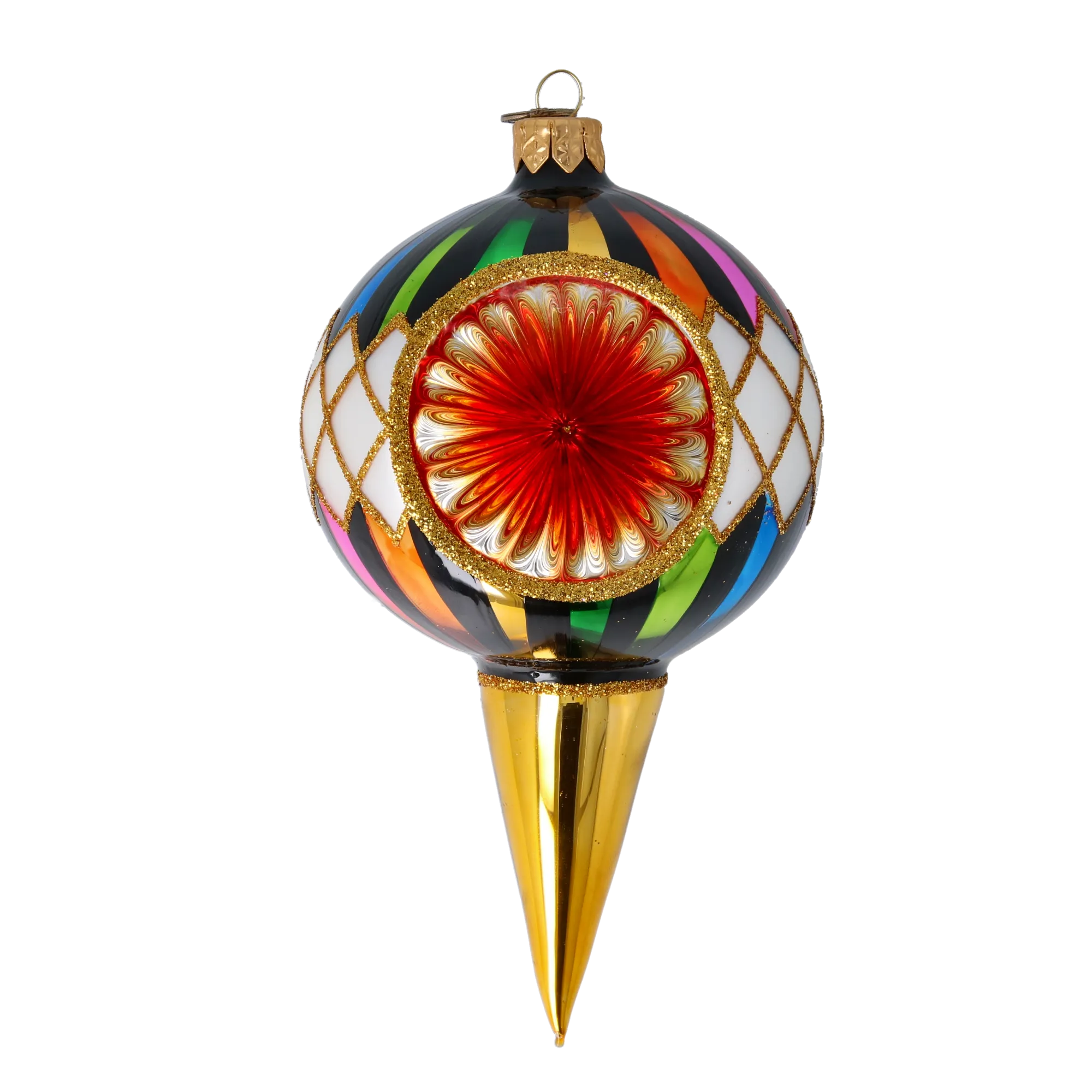 Harlequin Elegance Handmade Glass Christmas ornament. 2022-524