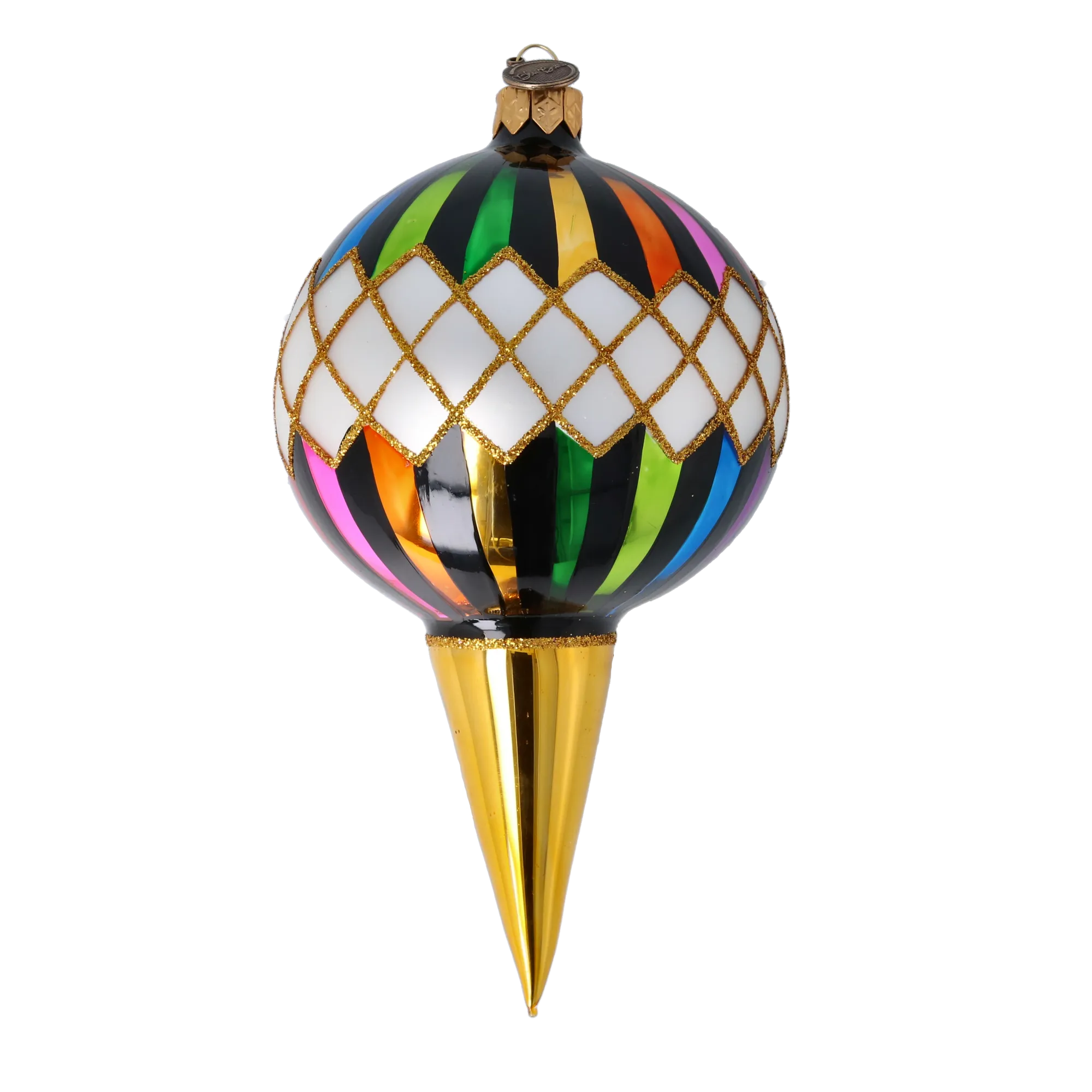 Harlequin Elegance Handmade Glass Christmas ornament. 2022-524