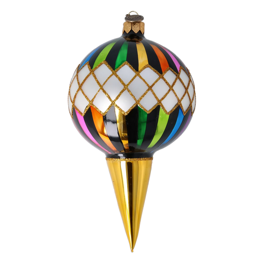 Harlequin Elegance Handmade Glass Christmas ornament. 2022-524