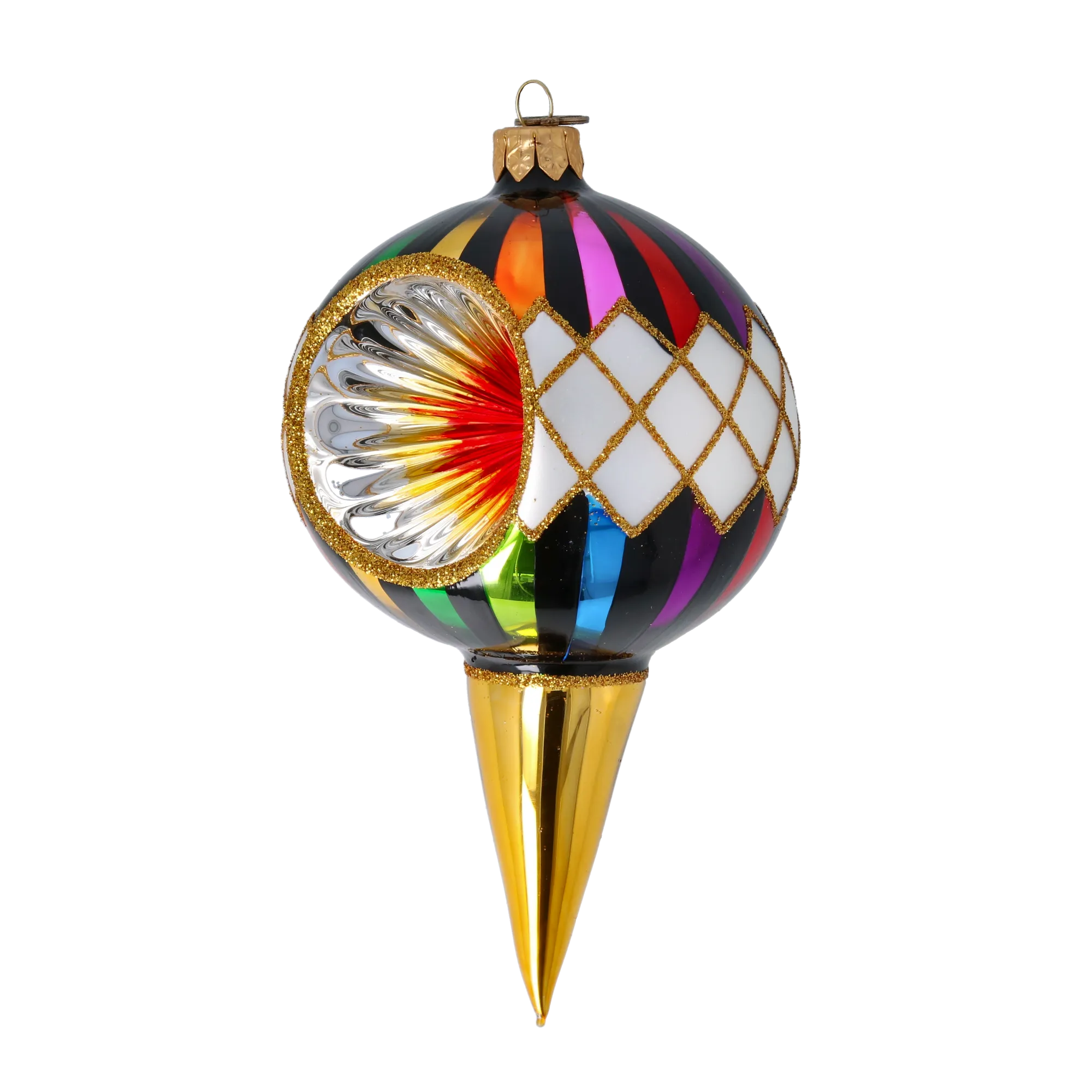Harlequin Elegance Handmade Glass Christmas ornament. 2022-524