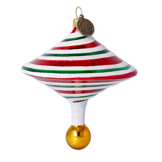 Candy Swirl Top Handmade Glass Christmas ornament 2022-526