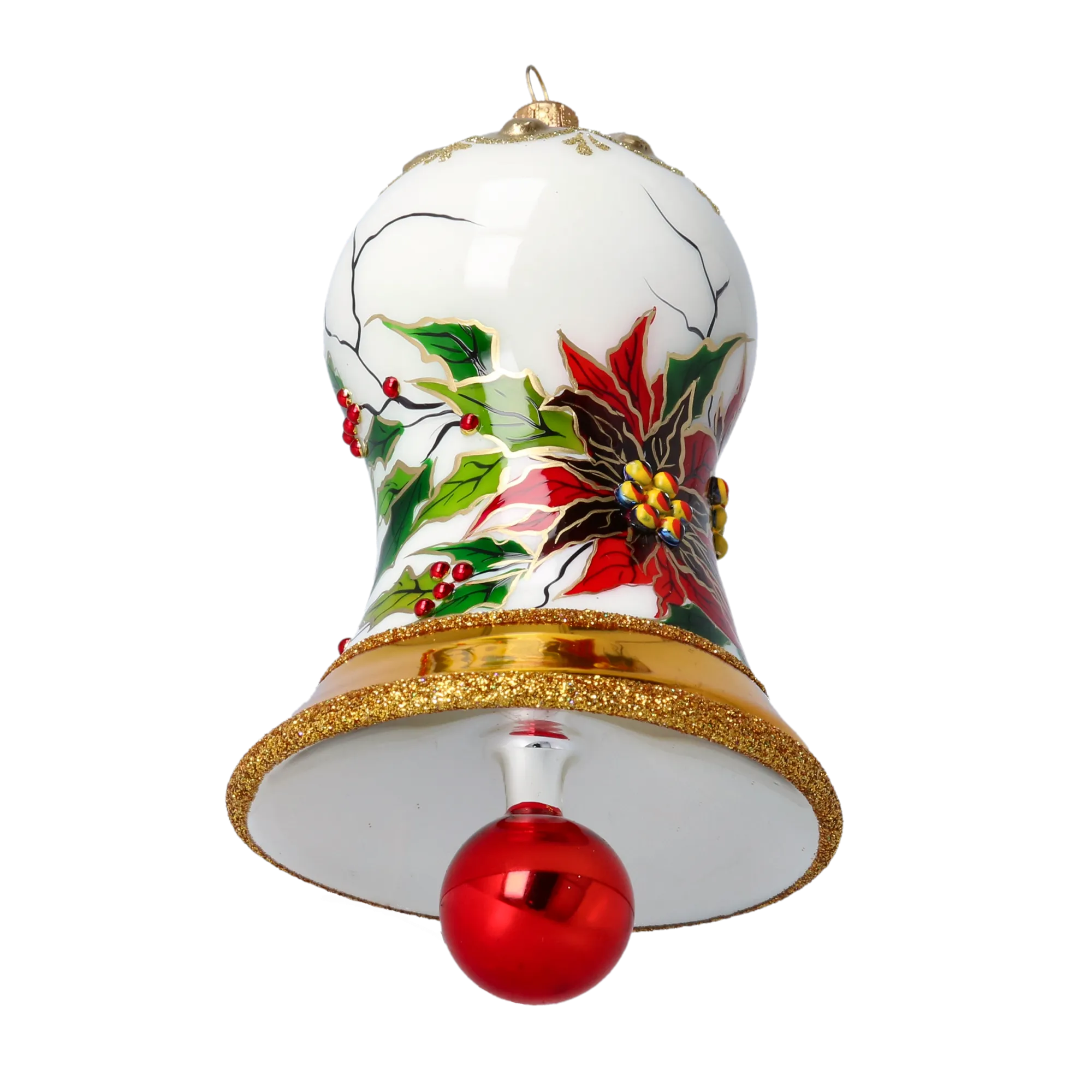 Poinsettia Bell  Tree  Handmade Glass Christmas ornament 2022-540