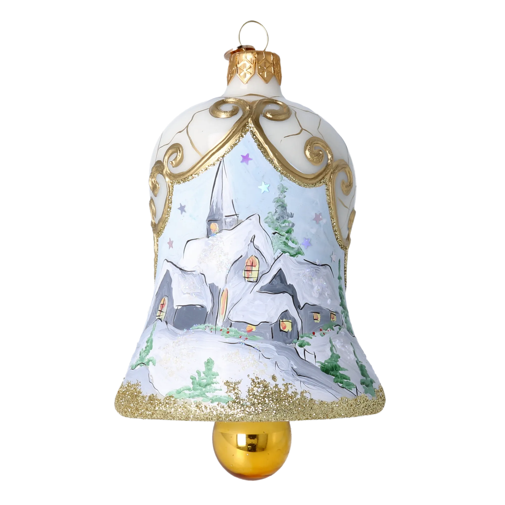 Winter Chapel Bell  Tree  Handmade Glass Christmas ornament 2022-541