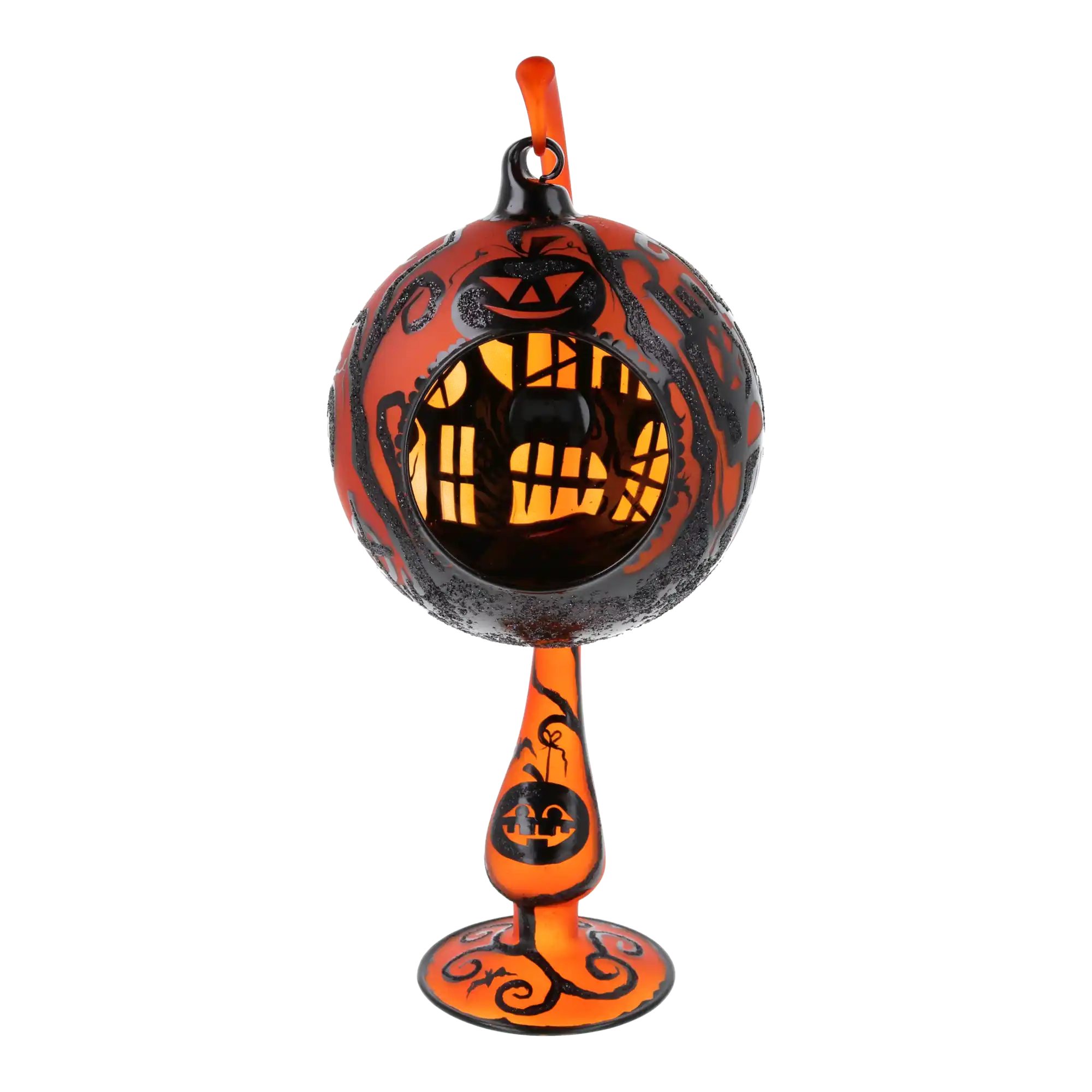Pomarańczowy Witraż w Dynie Dynia Cienia – Płomień Halloweenowej Nocy Halloween Stojak Szklana Ozdoba