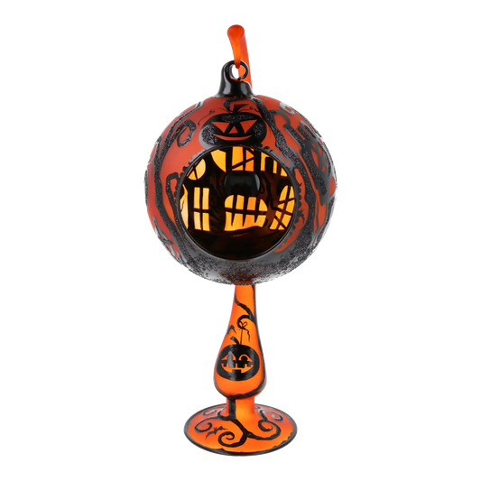 Pomarańczowy Witraż w Dynie Dynia Cienia – Płomień Halloweenowej Nocy Halloween Stojak Szklana Ozdoba