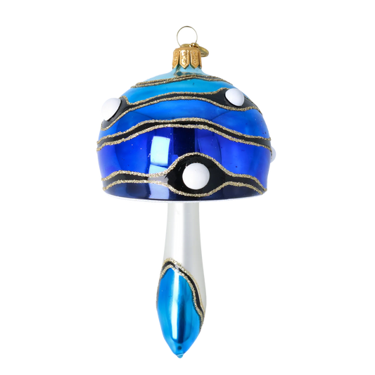 Glass Mushroom with Colorful Patterns. Handmade Glass Christmas ornament. 2022-590