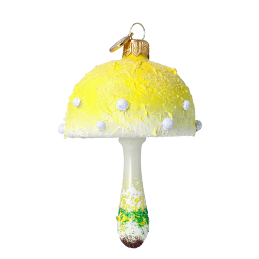 Citrine Frosted Toadstool Premium christmas glass ornament 2022-593