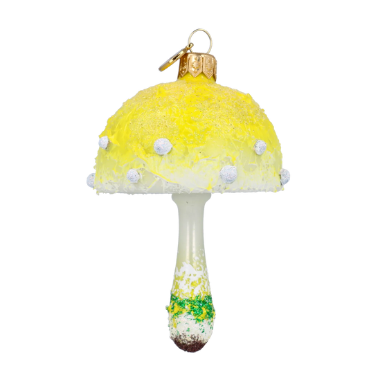 Citrine Frosted Toadstool Premium christmas glass ornament 2022-593