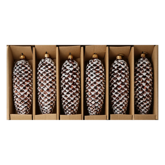 Snowy Forest Cones. Handmade Glass Christmas ornament. 2022-598