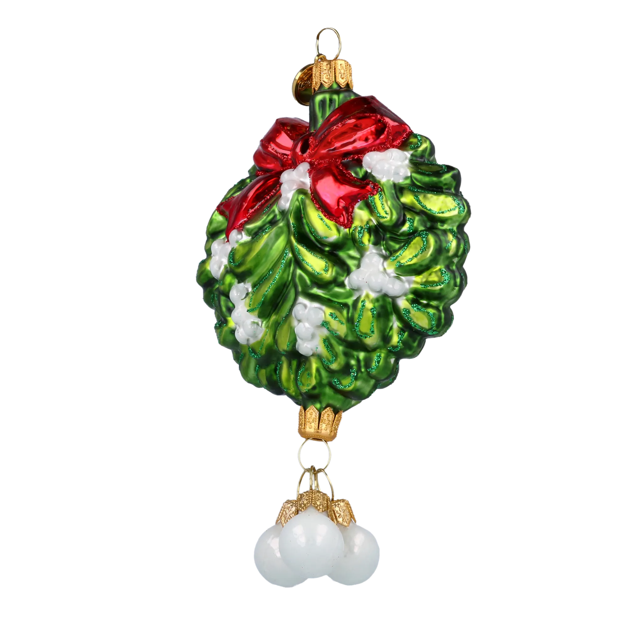 Emerald Mistletoe with Ruby Bow Premium christmas glass ornament 2022-602