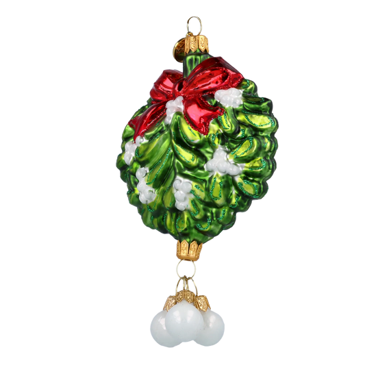 Emerald Mistletoe with Ruby Bow Premium christmas glass ornament 2022-602