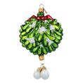 Load image into Gallery viewer, Emerald Mistletoe with Ruby Bow Premium christmas glass ornament 2022-602
