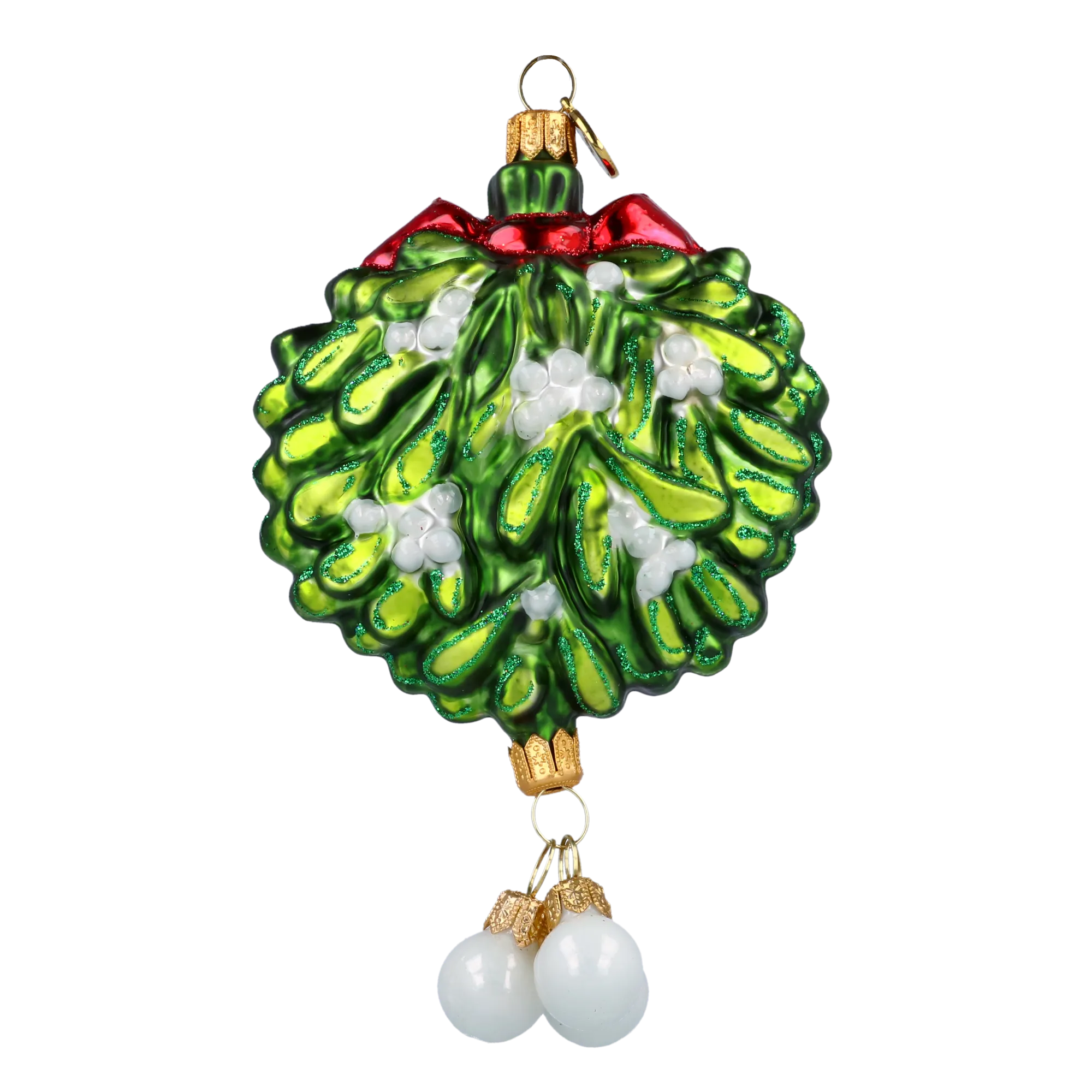 Emerald Mistletoe with Ruby Bow Premium christmas glass ornament 2022-602