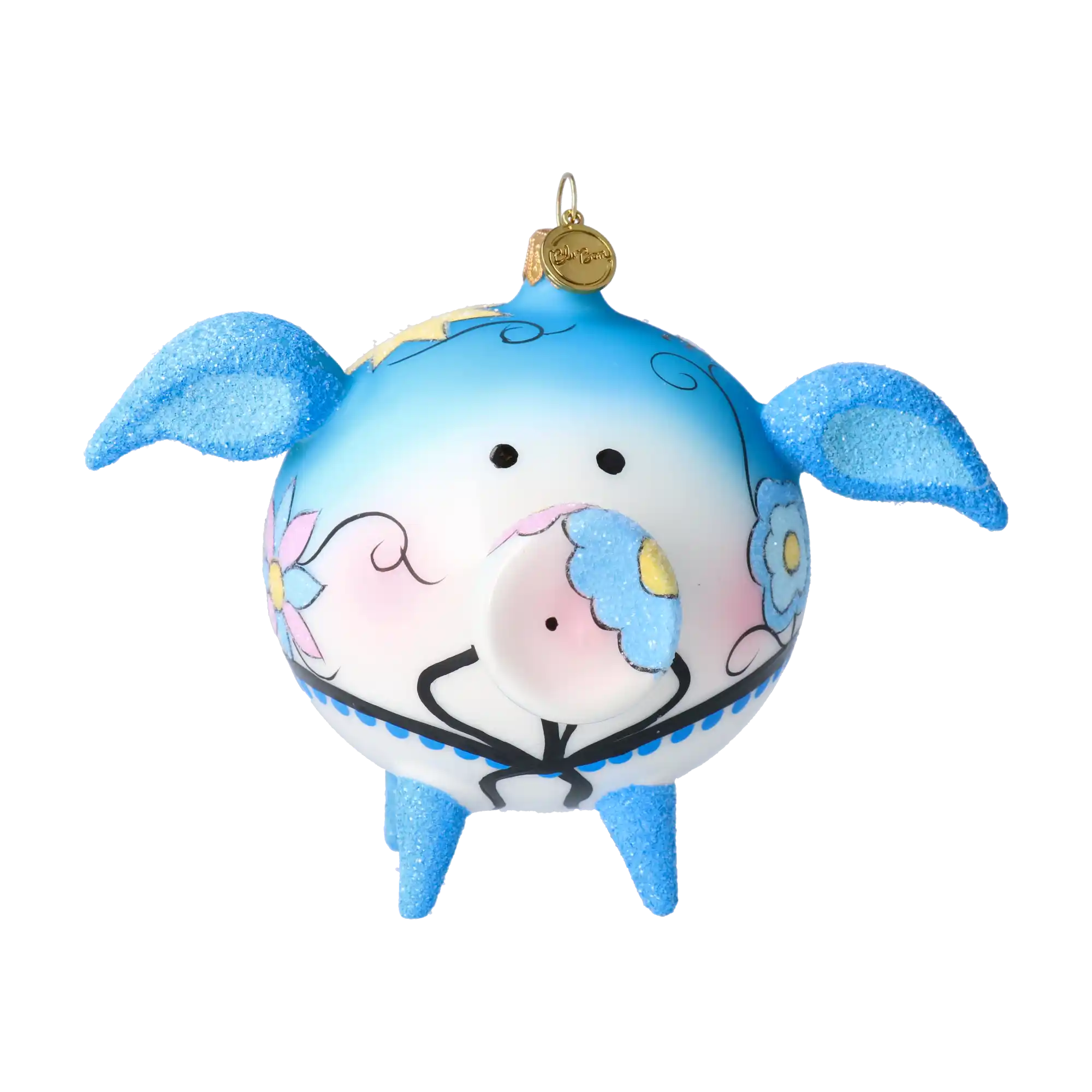 Ręcznie wykonana szklana ozdoba świąteczna Świnka Bluebell