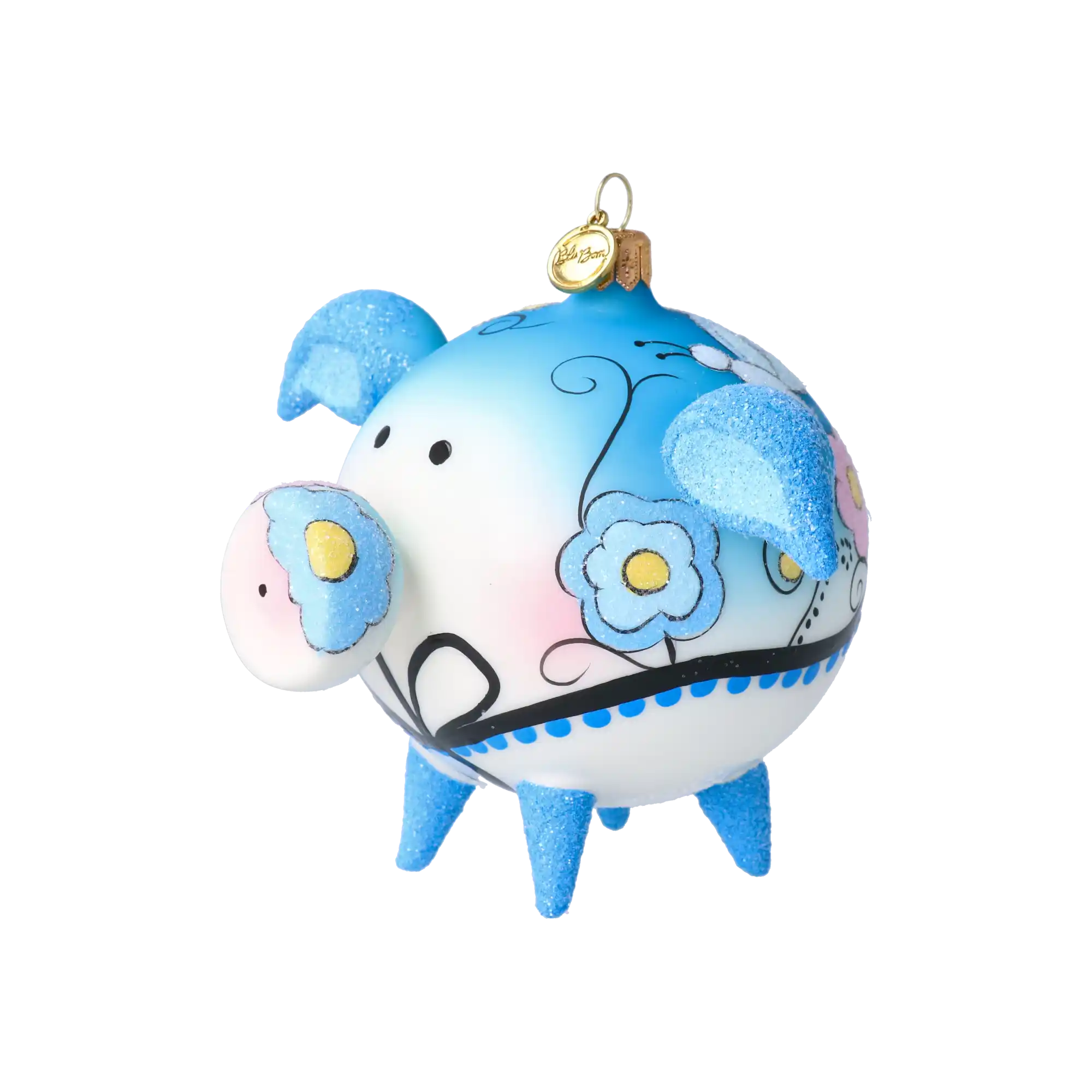 Ręcznie wykonana szklana ozdoba świąteczna Świnka Bluebell