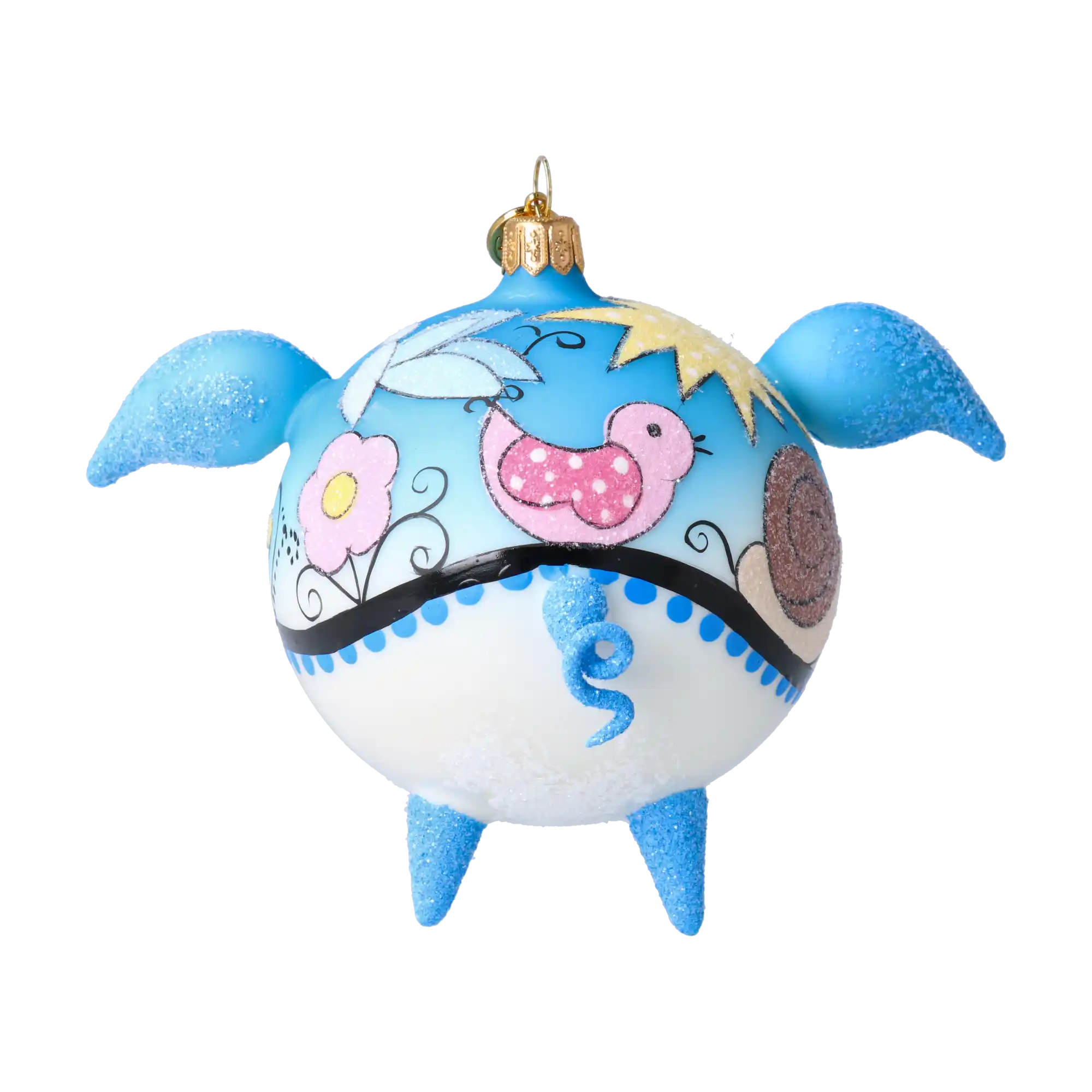 Ręcznie wykonana szklana ozdoba świąteczna Świnka Bluebell