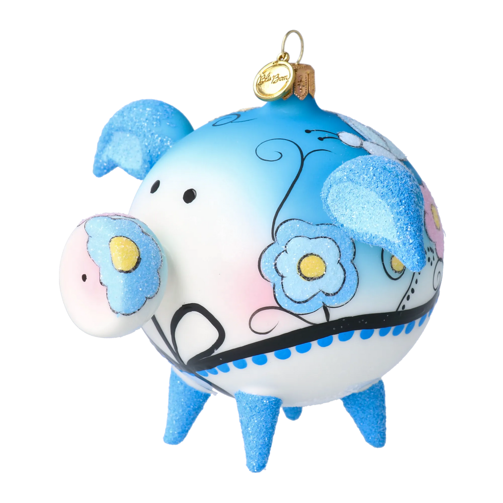 Gentle Azure Bloom | Hand-Painted Glass Ornament | Blubom 2022-618