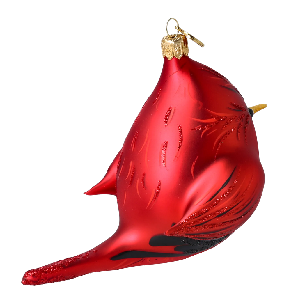 Cardinal Crimson Shadow | Hand-Painted Glass Ornament | Blubom 2022-620