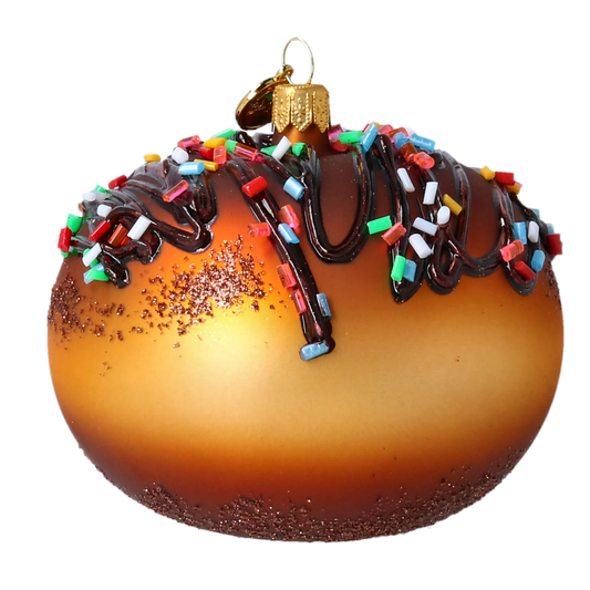Gilded Chocolate Glazed Donut Premium christmas glass ornament 2022-649