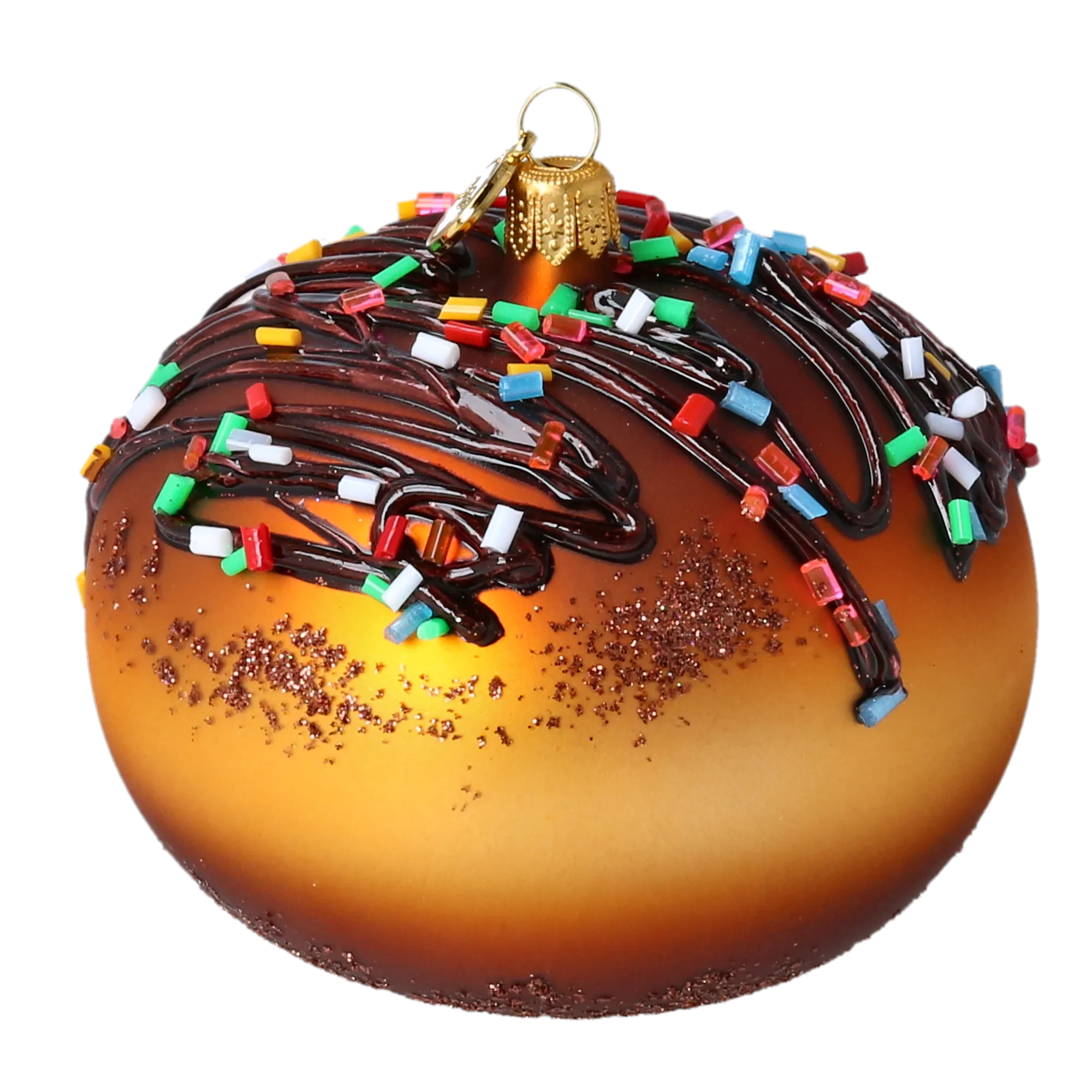 Gilded Chocolate Glazed Donut Premium christmas glass ornament 2022-649