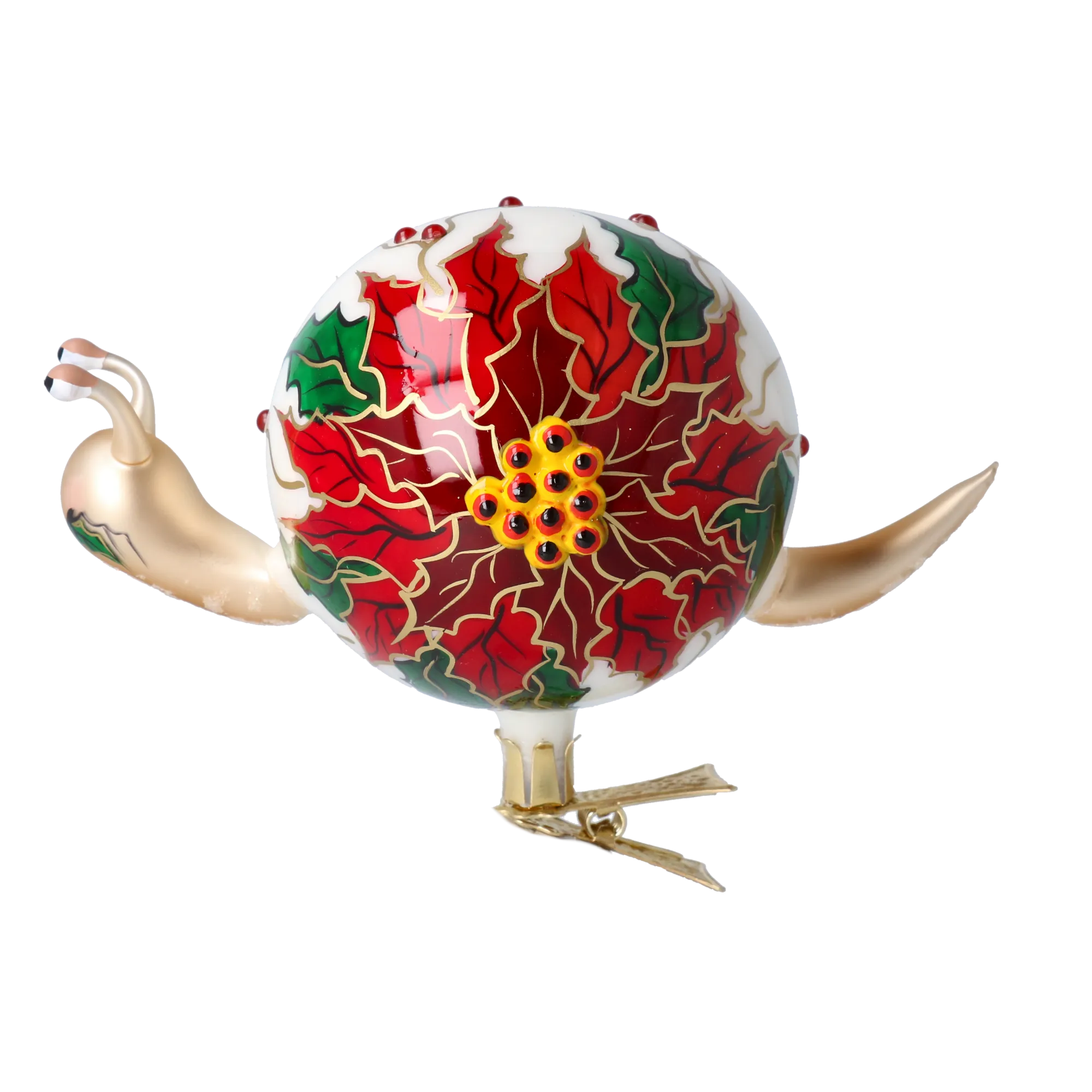 Quiet Poinsettia Wanderer | Hand-Painted Glass Ornament | Blubom 2022-656