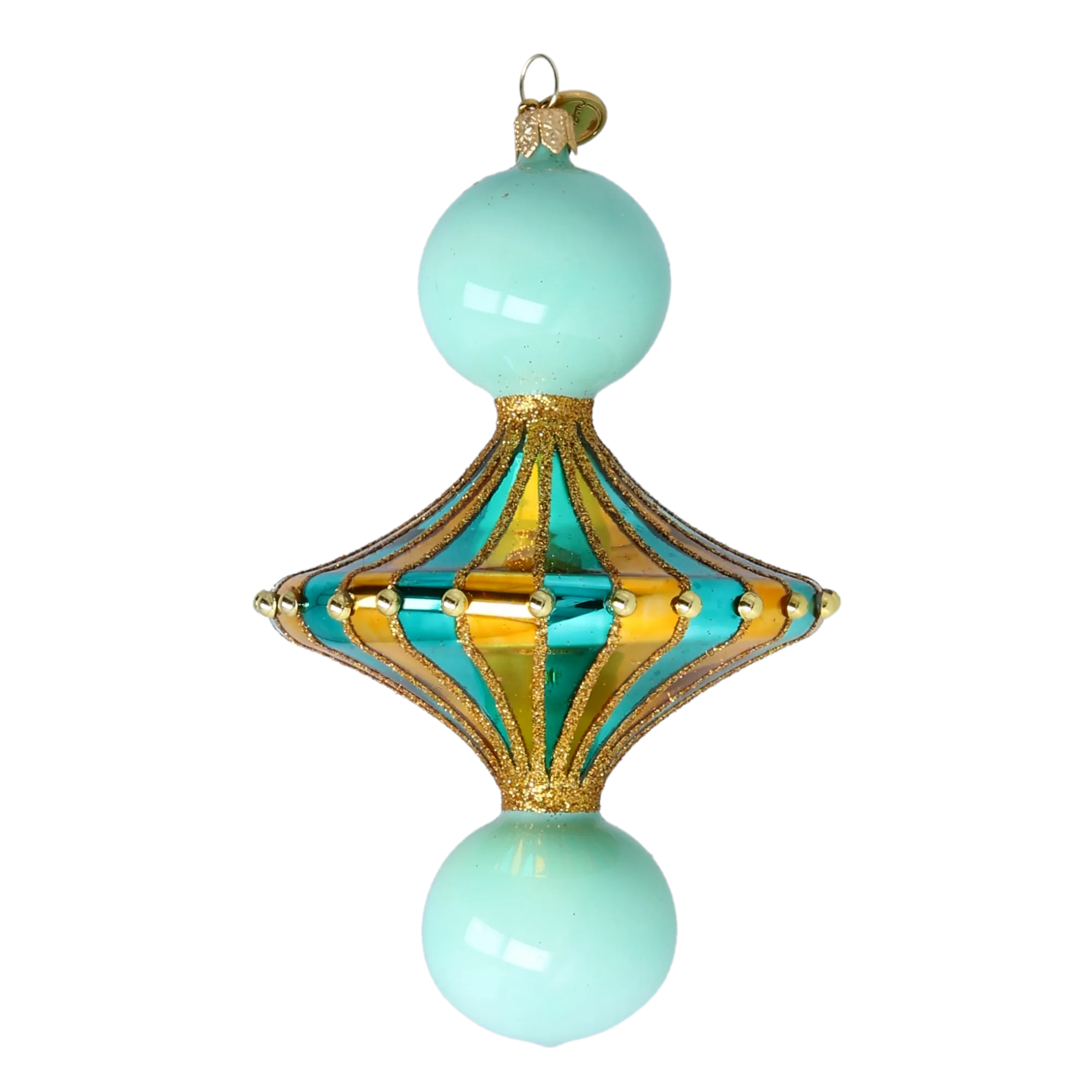Gilded Aquamarine Sunburst Drop Premium christmas glass ornament 2022-657