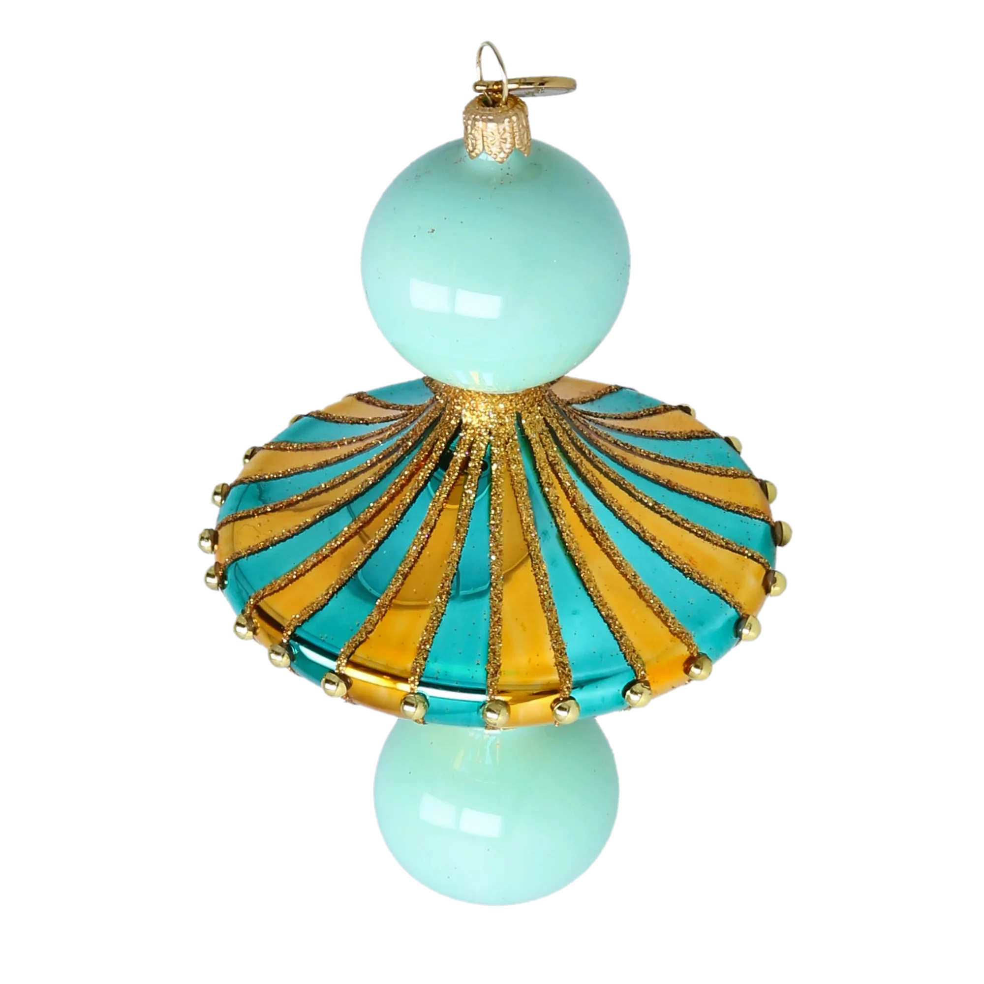 Gilded Aquamarine Sunburst Drop Premium christmas glass ornament 2022-657