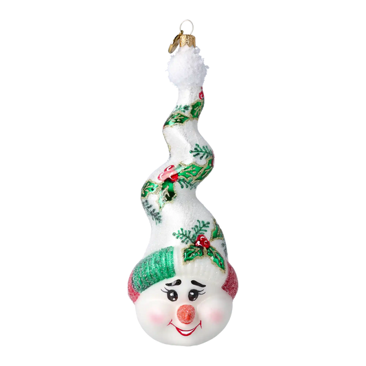 Bałwanek W Kręconej Czapce Szklana Ozdoba