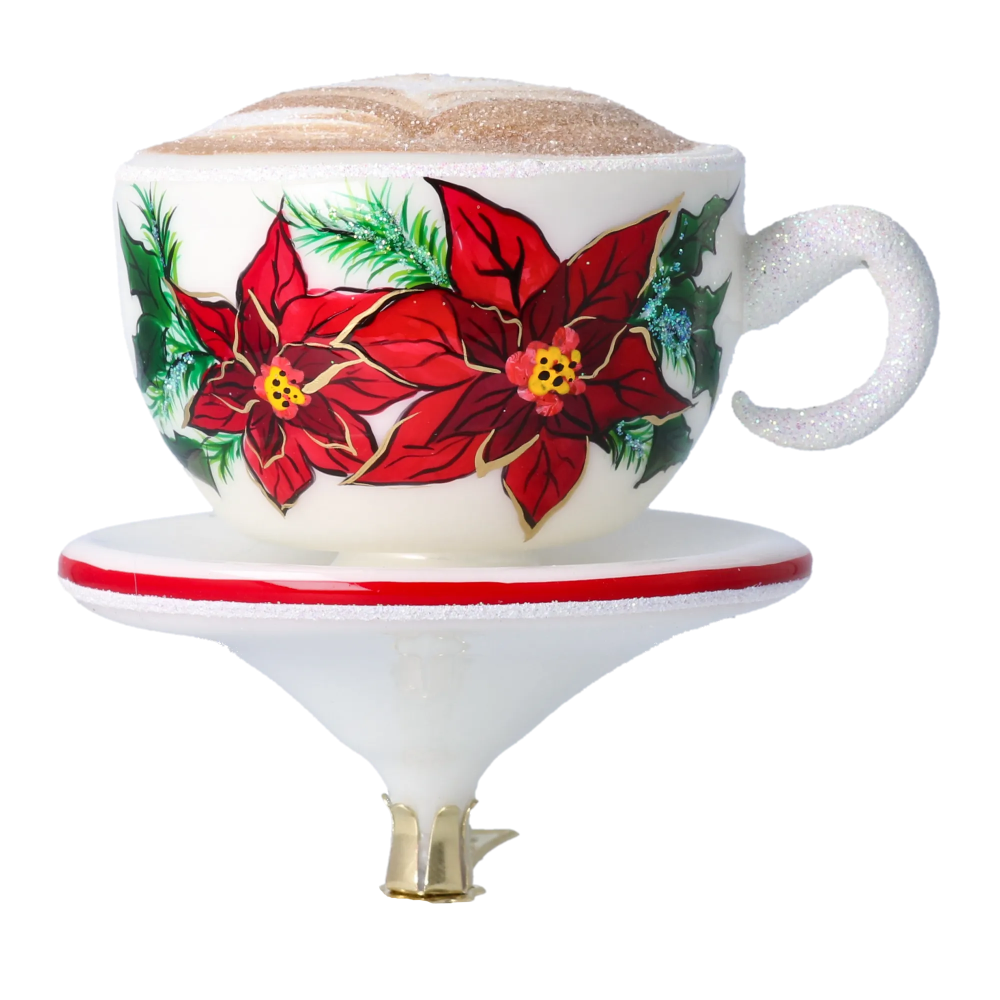 Christmas Cappuccino Cup. Handmade Glass Christmas ornament. 2022-678