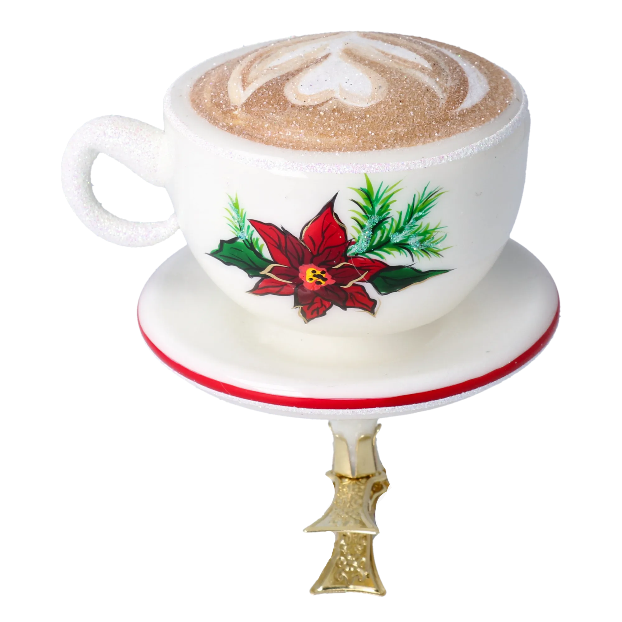 Christmas Cappuccino Cup. Handmade Glass Christmas ornament. 2022-678