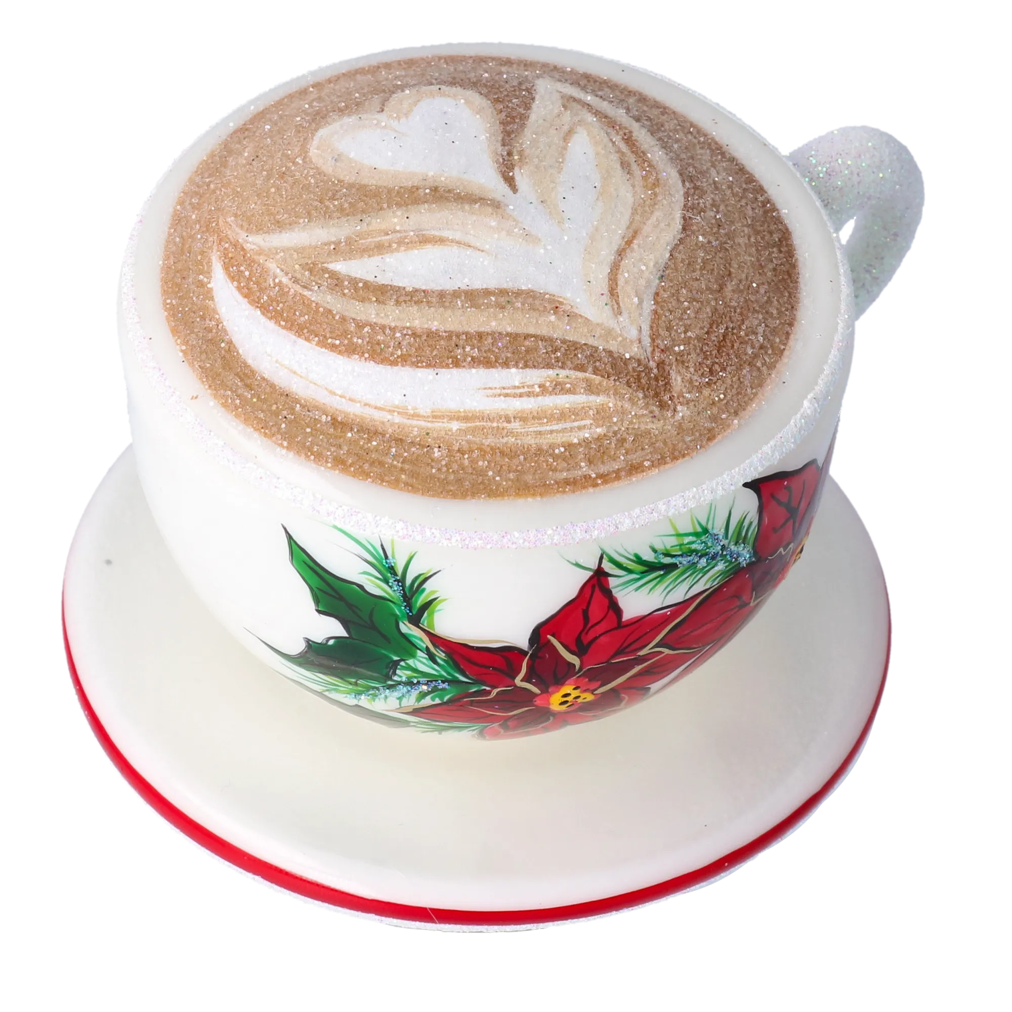 Christmas Cappuccino Cup. Handmade Glass Christmas ornament. 2022-678